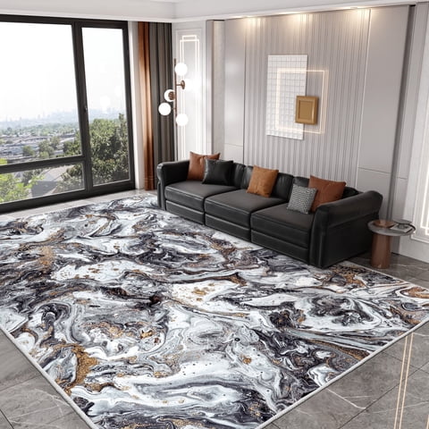 Cozylore 5'x7' Area Rugs for Living Room Artistic Style Modern Rug Soft Low Pile Non Slip Carpet Machine Washable Indoor Rug for Bedroom Dining Room Office, Black