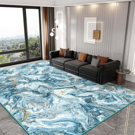 5'x7' Area Rugs for Living Room Artistic Style Modern Rug Soft Low Pile Non Slip Carpet Machine Washable Indoor Rug for Bedroom Dining Room Office, Blue