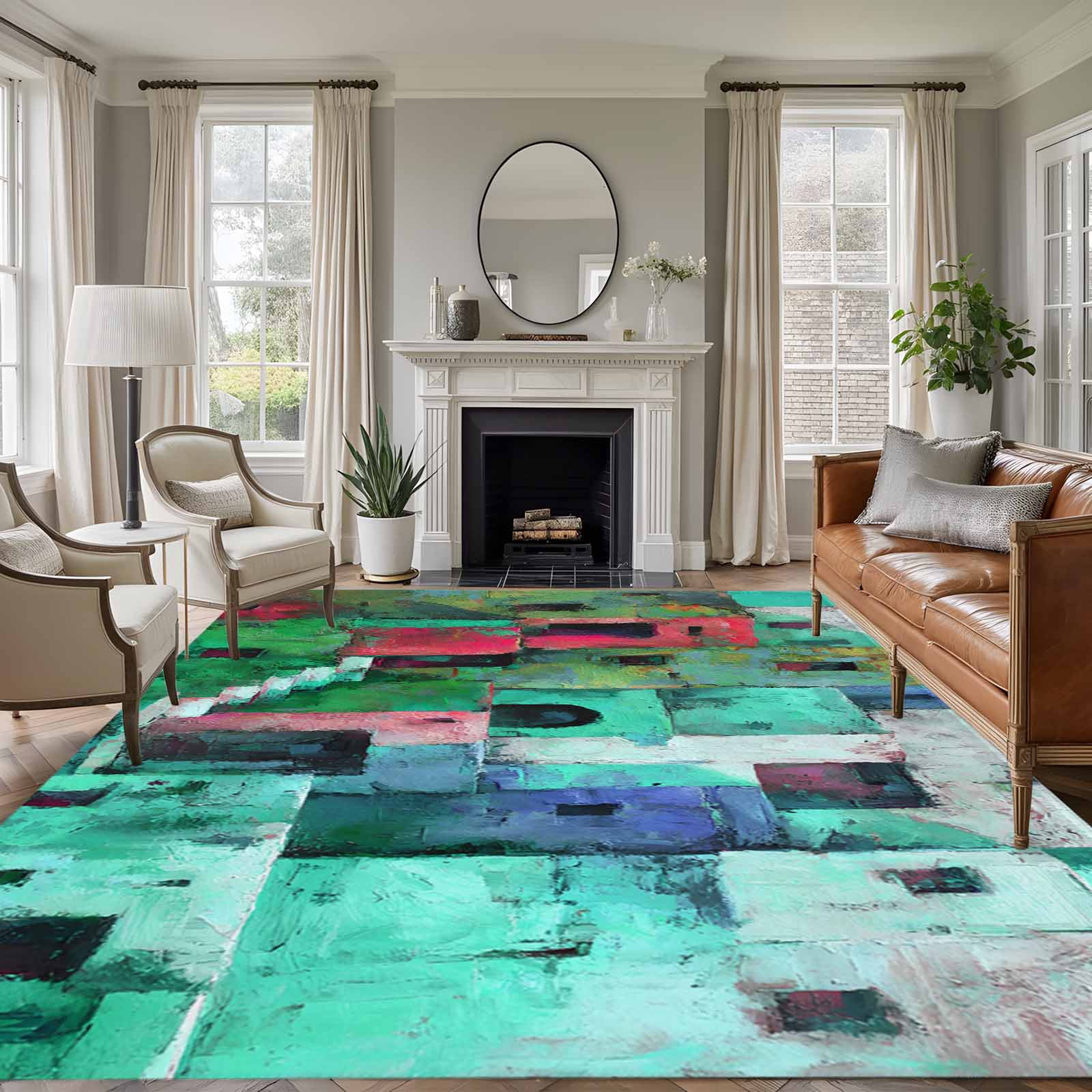 5'x7' Area Rugs for Living Room Bedroom, Abstract Green Washable Rug ...