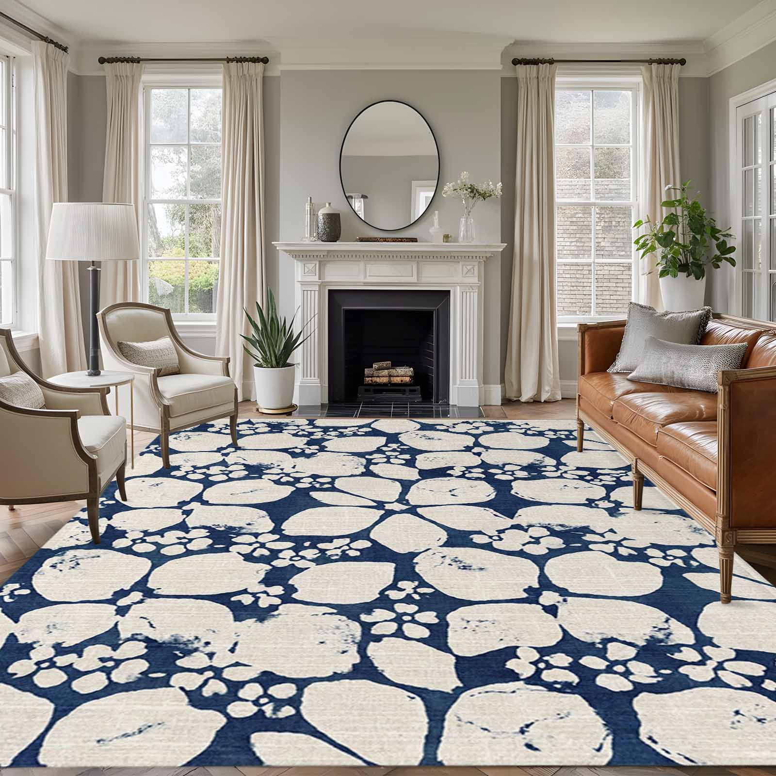 5'x7' Area Rugs for Living Room Bedroom, Beige Flower Pattern Washable ...