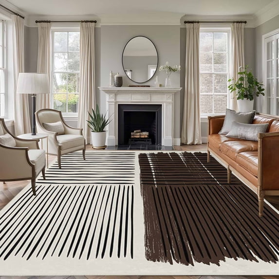 5'x7' Area Rugs for Living Room Bedroom, Black Striped Washable Rug Carpet Runner Indoor Outdoor, Farmhouse Stripes Modern Abstract Art Non Slip Floor Mats Area Rug for Kitchen, Nursery