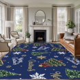 thumbnail image 1 of 5'x7' Area Rugs for Living Room Bedroom, Blue Christmas Washable Rug Carpet Runner Indoor Outdoor, Winter Pine Tree Gold White Snowflakes Non Slip Floor Mats Area Rug for Kitchen, Nursery, 1 of 8