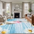 thumbnail image 1 of 5'x7' Area Rugs for Living Room Bedroom, Blue Easter Bunny Washable Rug Carpet Runner Indoor Outdoor, Spring Daisy Modern Ombre Striped Non Slip Floor Mats Area Rug for Kitchen, Nursery, 1 of 8