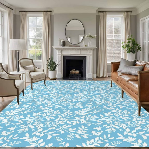 5'x7' Area Rugs for Living Room Bedroom, Blue Spring Floral Washable Rug Carpet Runner Indoor Outdoor, Farmhouse Flowers Elegant Pastoral Non Slip Floor Mats Area Rug for Kitchen, Nursery
