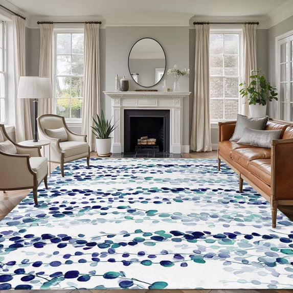 5'x7' Area Rugs for Living Room Bedroom, Blue Weeping Eucalyptus Washable Rug Carpet Runner Indoor Outdoor, Spring Summer Farmhouse Leaves Non Slip Floor Mats Area Rug for Kitchen, Nursery