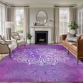 thumbnail image 1 of 5'x7' Area Rugs for Living Room Bedroom, Boho Floral Washable Rug Carpet Runner Indoor Outdoor, Purple Flowers Vintage Bohemian Watercolor Non Slip Floor Mats Area Rug for Kitchen, Nursery, 1 of 8