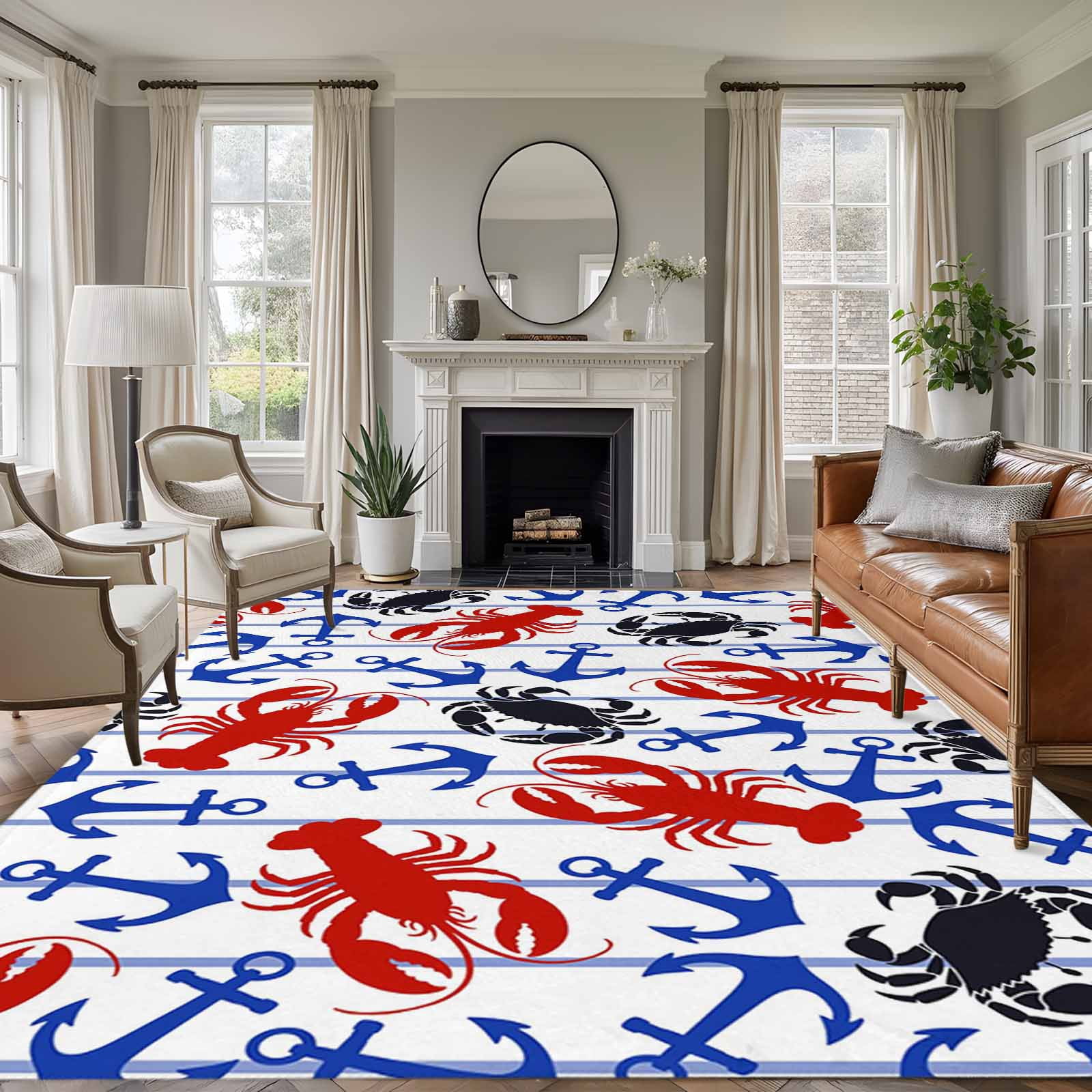 5'x7' Area Rugs for Living Room Bedroom, Coastal Crabs Washable Rug ...