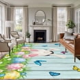 thumbnail image 1 of 5'x7' Area Rugs for Living Room Bedroom, Easter Washable Rug Carpet Runner Indoor Outdoor, Spring Easter Eggs Bunny Teal Wooden Grain Non Slip Floor Mats Area Rug for Kitchen, Nursery, 1 of 8