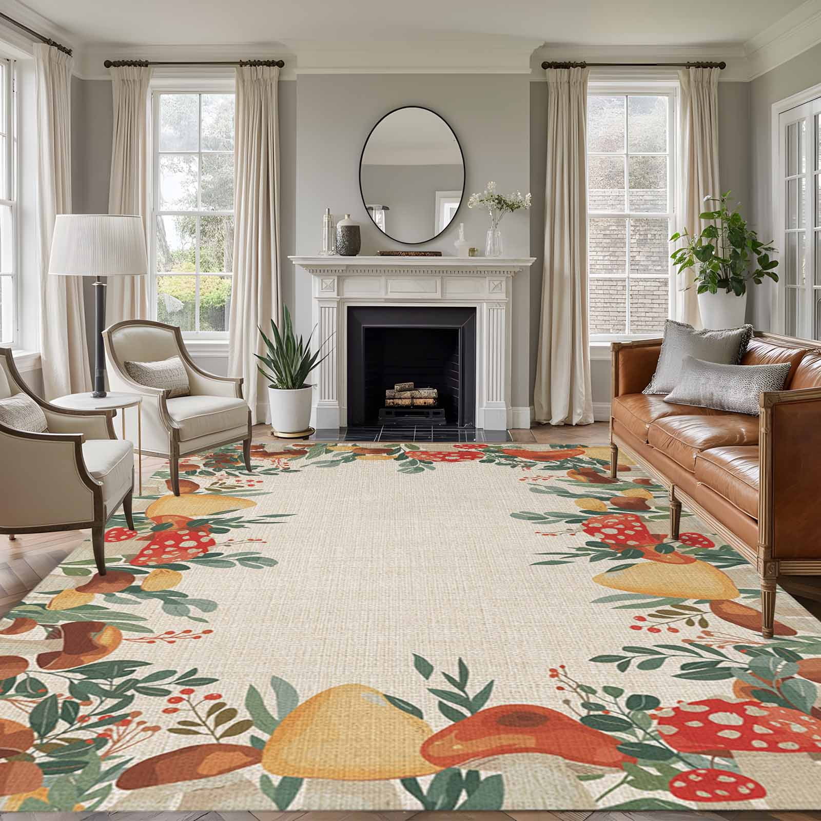 5'x7' Area Rugs for Living Room Bedroom, Fall Mushrooms Washable Rug ...