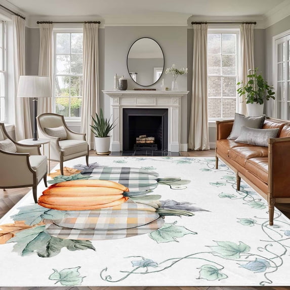 5'x7' Area Rugs for Living Room Bedroom, Fall Pumpkins Washable Rug Carpet Runner Indoor Outdoor, Thanksgiving Country Maple Leaf Plant Non Slip Floor Mats Area Rug for Kitchen, Nursery