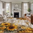 thumbnail image 1 of 5'x7' Area Rugs for Living Room Bedroom, Farmhouse Sunflower Washable Rug Carpet Runner Indoor Outdoor, Vintage Daisy Butterflies Rustic Wood Non Slip Floor Mats Area Rug for Kitchen, Nursery, 1 of 8