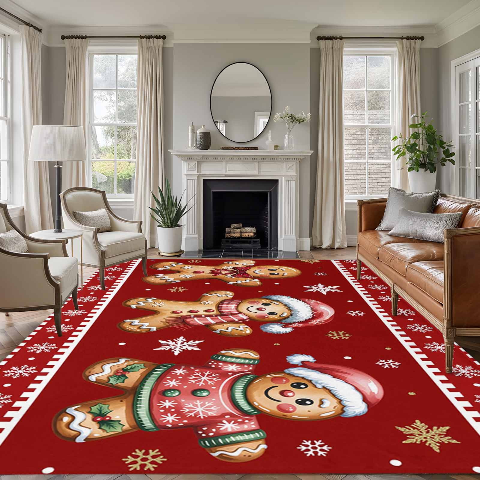 5'x7' Area Rugs for Living Room Bedroom, Gingerbread Christmas Washable ...