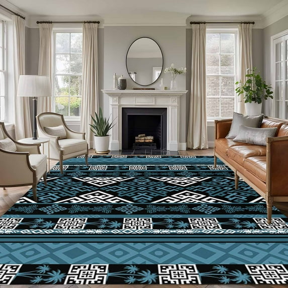 5'x7' Area Rugs for Living Room Bedroom, Navy Blue Boho Washable Rug Carpet Runner Indoor Outdoor, Geometric Vintage Abstract Art Ethnic Tribe Non Slip Floor Mats Area Rug for Kitchen, Nursery