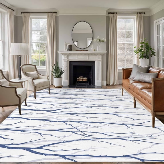 5'x7' Area Rugs for Living Room Bedroom, Navy Blue Branches Washable Rug Carpet Runner Indoor Outdoor, Modern Abstract Art Forest Silhouettes Non Slip Floor Mats Area Rug for Kitchen, Nursery