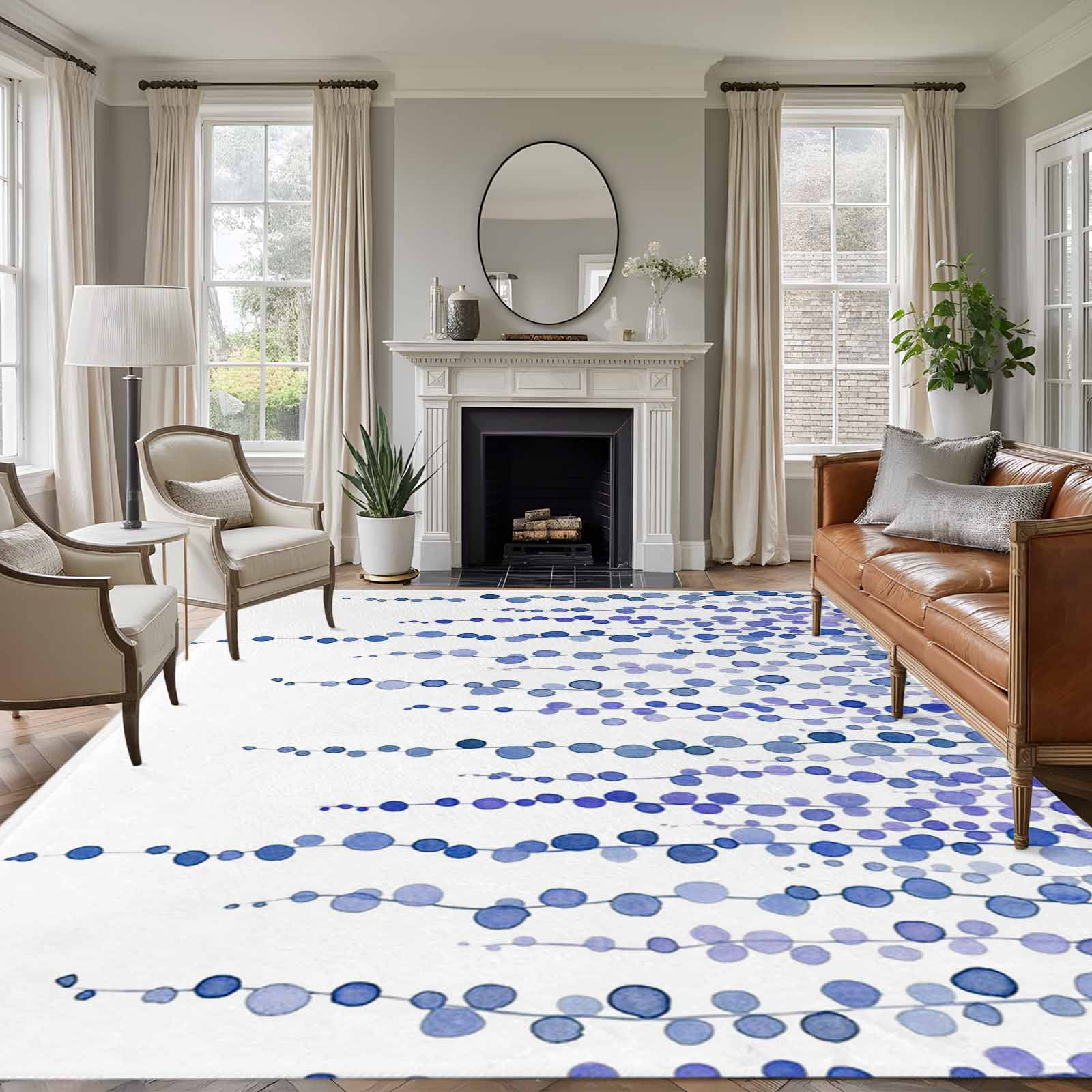 5'x7' Area Rugs for Living Room Bedroom, Navy Blue Polka Dots Washable Rug Carpet Runner Indoor Outdoor, Vintage Abstract Art Watercolor Non Slip Floor Mats Area Rug for Kitchen, Nursery