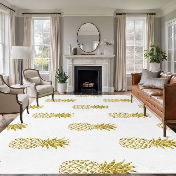5'x7' Area Rugs for Living Room Bedroom, Pineapple Washable Rug Carpet Runner Indoor Outdoor, Modern Abstract Yellow Fruits Textured Non Slip Floor Mats Area Rug for Kitchen, Nursery