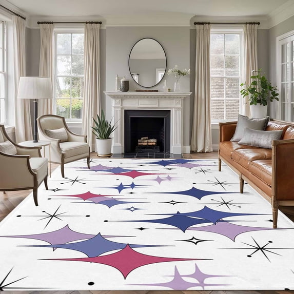 5'x7' Area Rugs for Living Room Bedroom, Purple Blue Diamond Washable Rug Carpet Runner Indoor Outdoor, Modern Geometric Middle Century Non Slip Floor Mats Area Rug for Kitchen, Nursery