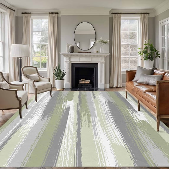 5'x7' Area Rugs for Living Room Bedroom, Sage Green Washable Rug Carpet Runner Indoor Outdoor, Modern Abstract Grey Striped Art Non Slip Floor Mats Area Rug for Kitchen, Nursery