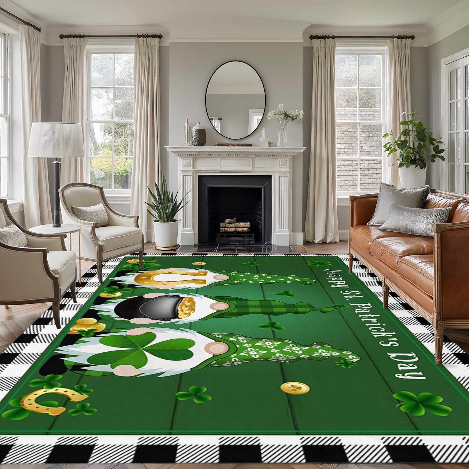 Coins Area Rug 5'x7' Area Rugs for Living Room Bedroom, St. Patrick's Day Washable Rug ...