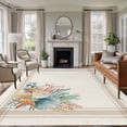 thumbnail image 1 of 5'x7' Area Rugs for Living Room Bedroom, Summer Coastal Washable Rug Carpet Runner Indoor Outdoor, Nautical Beach Marine Life Beige Striped Non Slip Floor Mats Area Rug for Kitchen, Nursery, 1 of 8