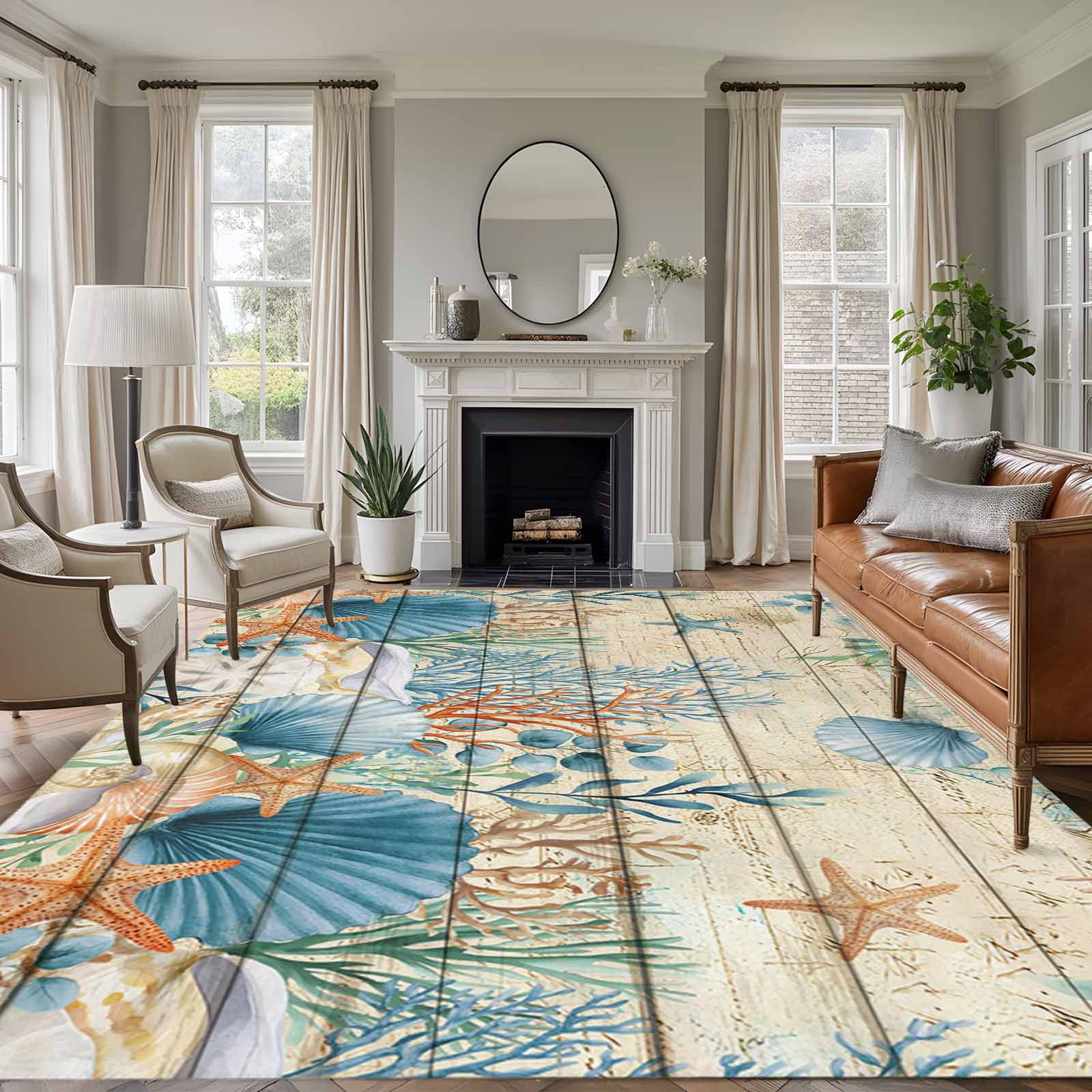 5'x7' Area Rugs for Living Room Bedroom, Vintage Beige Coastal Washable ...