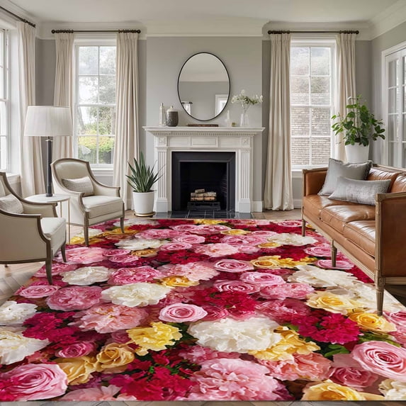 5'x7' Area Rugs for Living Room Bedroom, Watercolor Roses Washable Rug ...