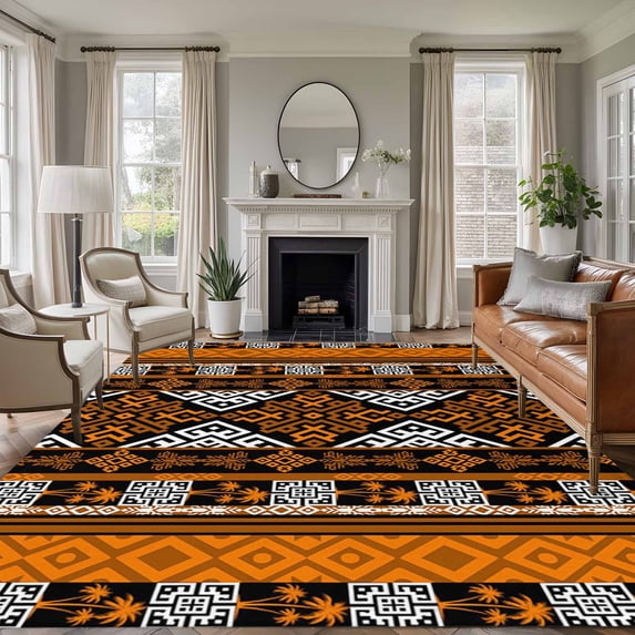 5'x7' Area Rugs for Living Room Bedroom, Yellow Beige Boho Washable Rug Carpet Runner Indoor Outdoor, Geometric Vintage Abstract Art Ethnic Non Slip Floor Mats Area Rug for Kitchen, Nursery