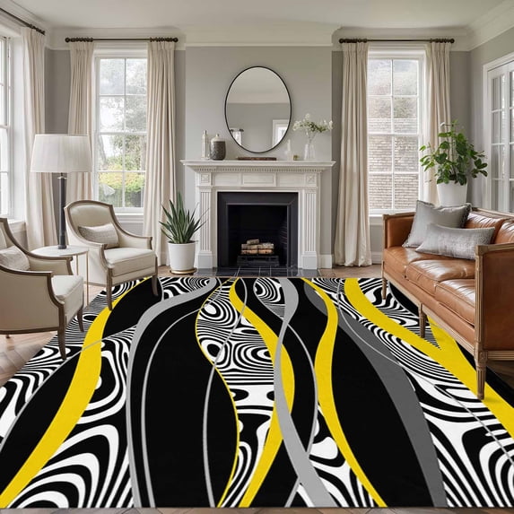 5'x7' Area Rugs for Living Room Bedroom, Yellow Black Stripes Washable ...