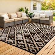 UNTIMATY 6 9 Outdoor Rug Waterproof Patio Carpet Outdoor Area Rug Large Plastic Straw Mat for RV Camping Porch Deck Balcony, Black and Beige