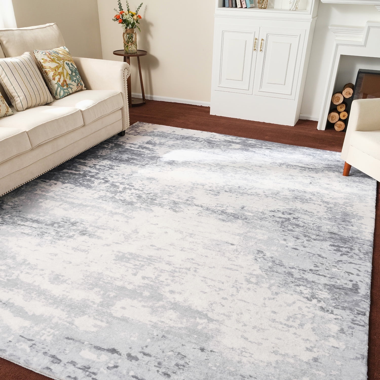 5'x7' Modern Abstract Rug, Soft Fluffy Carpet for Living, Bedroom