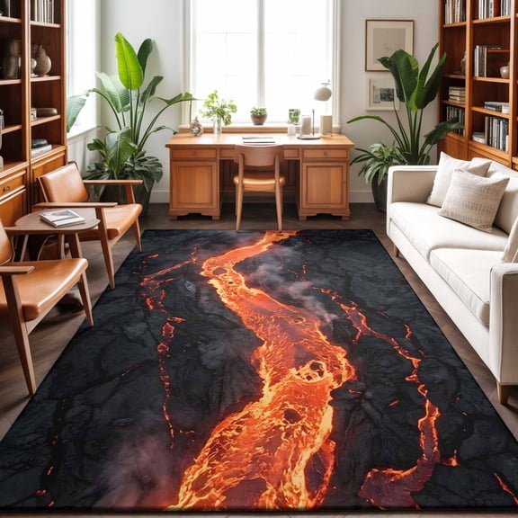 5'x7' Area Rugs, Molten River Indoor Outdoor Area Rug for Living Room Bedroom, Magma Field Fiery Orange Grey Black Washable Bathroom Rugs Kitchen Floor Carpet Mats Home Decor Aesthetic