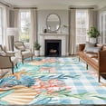 thumbnail image 1 of 5'x7' Area Rugs, Nautical Coastal Indoor Outdoor Area Rug for Living Room Bedroom, Summer Beach Shell Coral Seaweed Blue Plaid Washable Bathroom Rugs Kitchen Floor Carpet Mats Home Decor Aesthetic, 1 of 8
