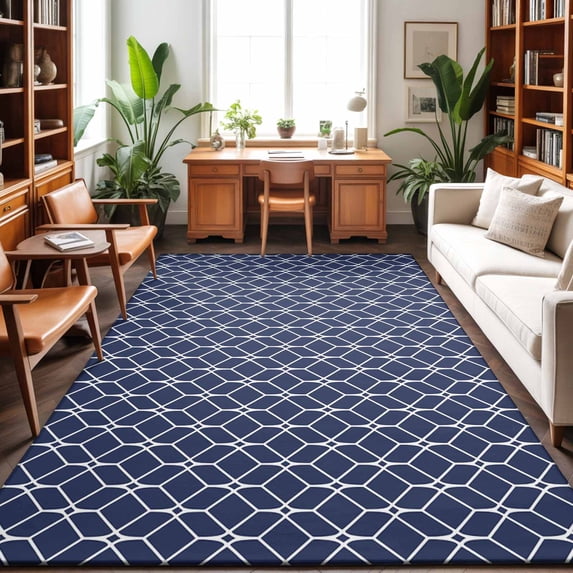 5'x7' Area Rugs, Navy Blue Geometric Indoor Outdoor Area Rug for Living ...