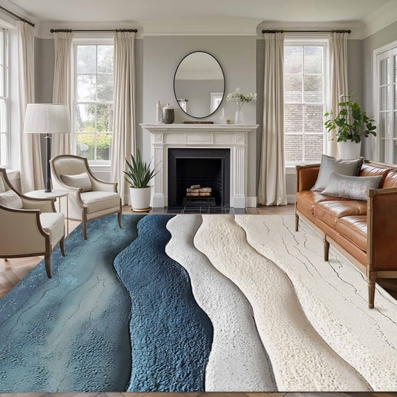 5'x7' Area Rugs, Navy Blue Ombre Indoor Outdoor Area Rug for Living Room Bedroom, Modern Wave Abstract Art Washable Bathroom Rugs Kitchen Floor Carpet Mats Home Decor Aesthetic
