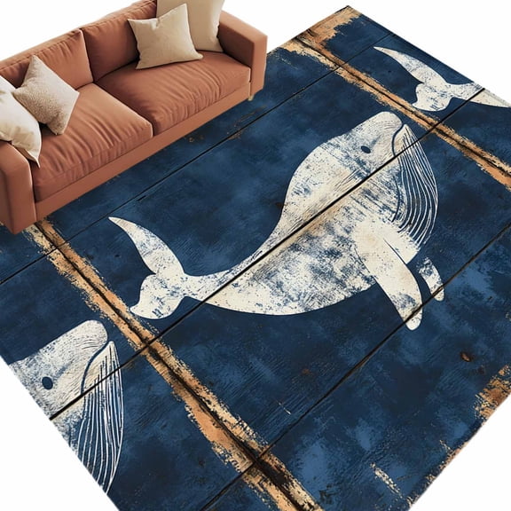 5'x7' Area Rugs Ocean Whale Blue Washable Area Rugs Non-Slip Indoor Floor Mats Carpet for Living Room Bedroom Dining Room