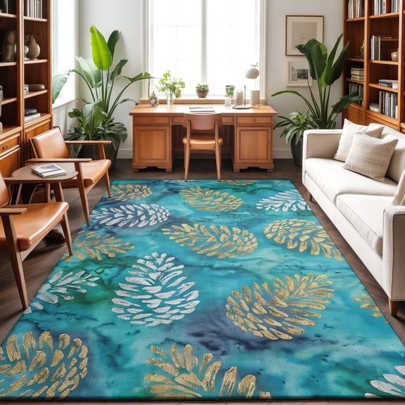 5'x7' Area Rugs, Pine Cones Indoor Outdoor Area Rug for Living Room Bedroom, Winter Forest Cabin Forest Green Pine Needles Washable Bathroom Rugs Kitchen Floor Carpet Mats Home Decor Aesthetic