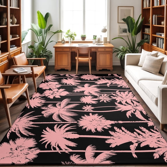5'x7' Area Rugs, Pink Black Palm Indoor Outdoor Area Rug for Living ...