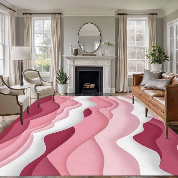 5'x7' Area Rugs, Pink Ombre Indoor Outdoor Area Rug for Living Room Bedroom, Modern Geometric Abstract Art Moire Washable Bathroom Rugs Kitchen Floor Carpet Mats Home Decor Aesthetic