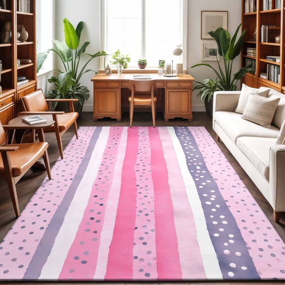 5'x7' Area Rugs, Pink Purple Ombre Indoor Outdoor Area Rug for Living Room Bedroom, Abstract Boho Polka Dots Striped Washable Bathroom Rugs Kitchen Floor Carpet Mats Home Decor Aesthetic