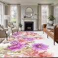 thumbnail image 1 of 5'x7' Area Rugs, Pink Purple Spring Floral Indoor Outdoor Area Rug for Living Room Bedroom, Summer Flower Botanical Washable Bathroom Rugs Kitchen Floor Carpet Mats Home Decor Aesthetic, 1 of 8