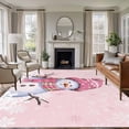 thumbnail image 1 of 5'x7' Area Rugs, Pink Snowman Christmas Indoor Outdoor Area Rug for Living Room Bedroom, Xmas Winter Snowflake Washable Bathroom Rugs Kitchen Floor Carpet Mats Home Decor Aesthetic, 1 of 8