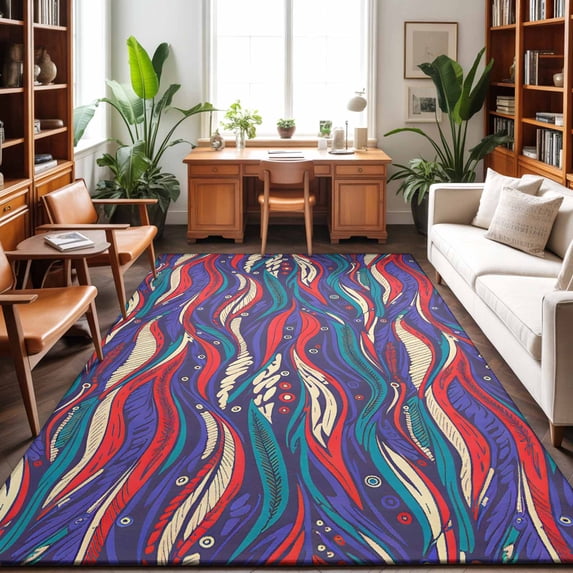 5'x7' Area Rugs, Red Green Purple Moire Indoor Outdoor Area Rug for ...