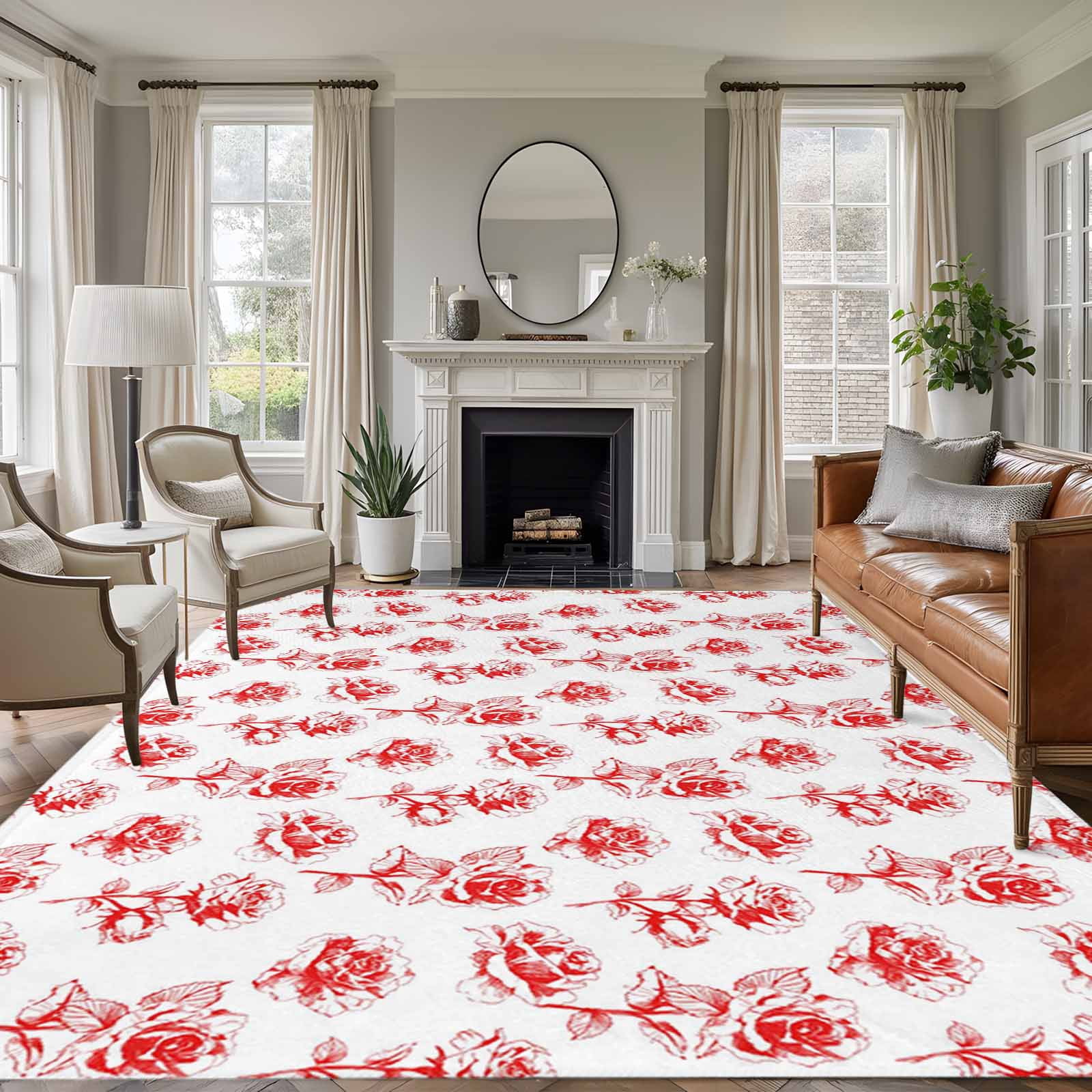 5'x7' Area Rugs, Red Roses Indoor Outdoor Area Rug for Living Room ...