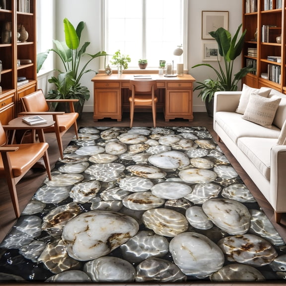 5'x7' Area Rugs, River Stone Indoor Outdoor Area Rug for Living Room Bedroom, Nature Farmhouse Beige Brown Stacked Rocks Washable Bathroom Rugs Kitchen Floor Carpet Mats Home Decor Aesthetic