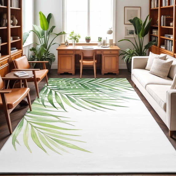 5'x7' Area Rugs, Sage Green Palm Leaves Indoor Outdoor Area Rug for Living Room Bedroom, Summer Tropical Botanical Washable Bathroom Rugs Kitchen Floor Carpet Mats Home Decor Aesthetic