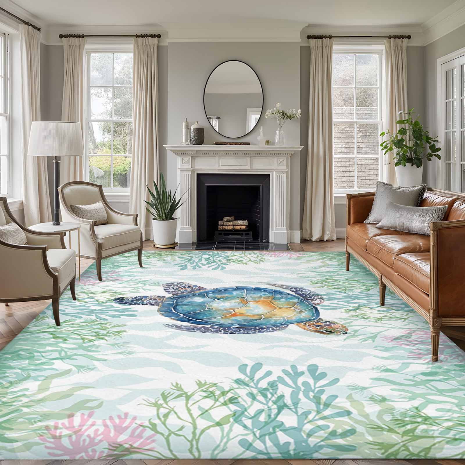 Turtle Outside Rugs 5'x7' Area Rugs, Sea Turtle Coastal Indoor Outdoor Area Rug for Living ...