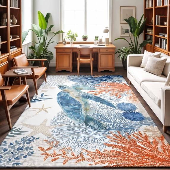 5'x7' Area Rugs, Sea Turtle Coastal Indoor Outdoor Area Rug for Living ...