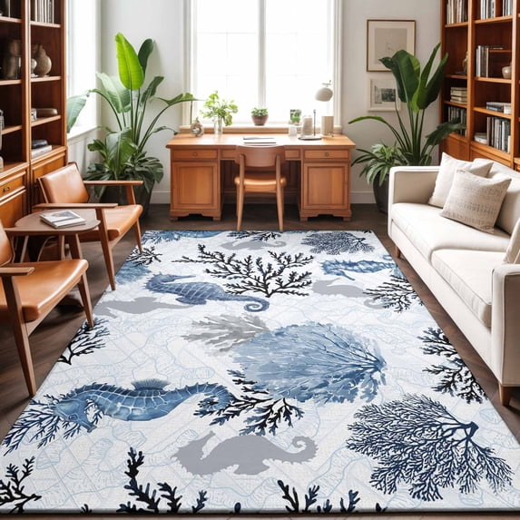 5'x7' Area Rugs, Seahorse Coastal Indoor Outdoor Area Rug for Living ...