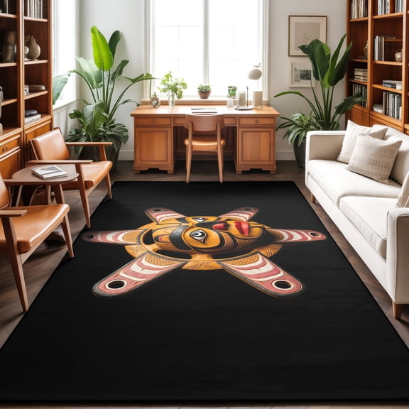 5'x7' Area Rugs, Southwest Native Mask Indoor Outdoor Area Rug for Living Room Bedroom, Tribal Ethnic Traditional Aesthetic Washable Bathroom Rugs Kitchen Floor Carpet Mats Home Decor Aesthetic