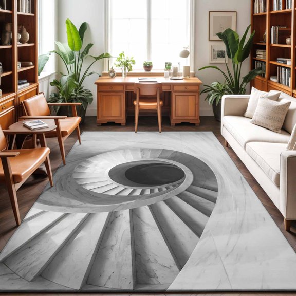 5'x7' Area Rugs, Spiral Marble Staircase Indoor Outdoor Area Rug for Living Room Bedroom, Minimalist Modern Stone Steps Washable Bathroom Rugs Kitchen Floor Carpet Mats Home Decor Aesthetic